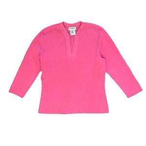 Talbots Women’s Pink V-neck Woven Blouse Top 3/4th Sleeves Petite Small